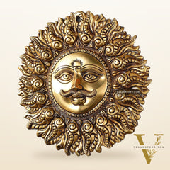 Superfine Brass Surya dev wall hanging 11"