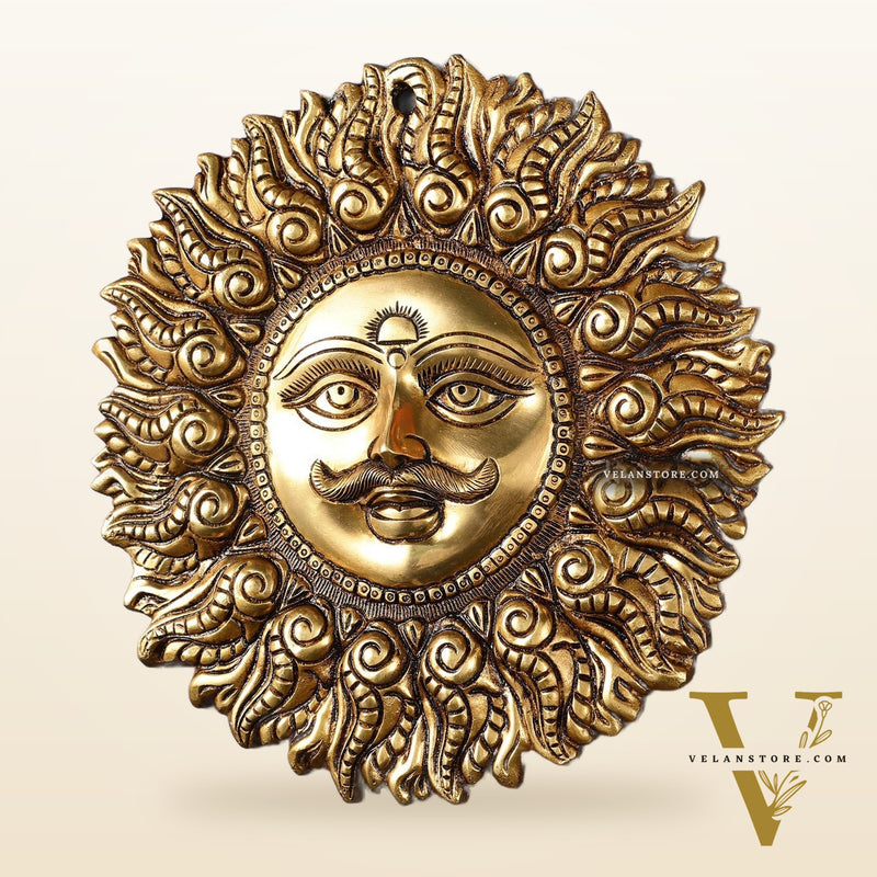 Superfine Brass Surya dev wall hanging 11"