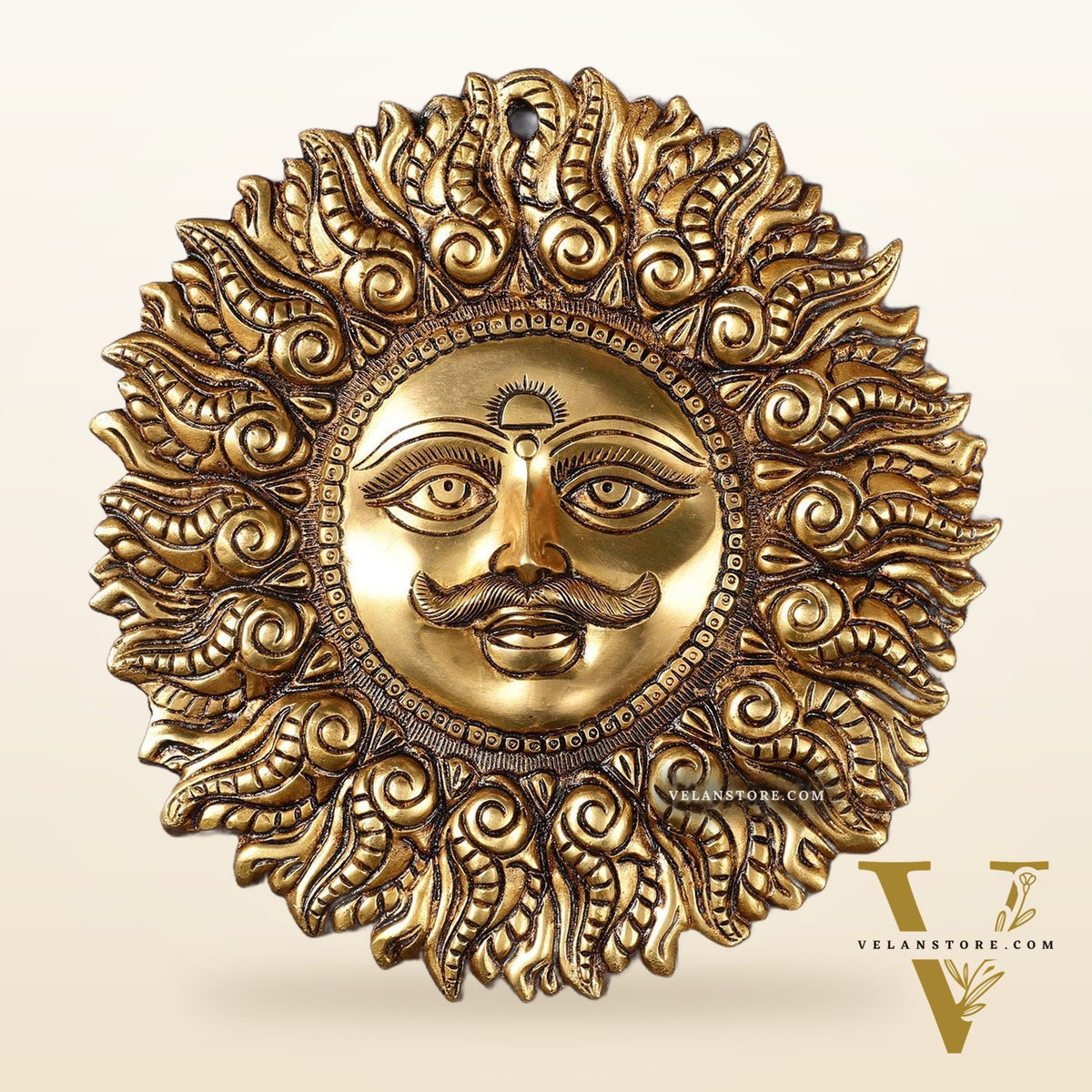 Superfine Brass Surya dev wall hanging 11"