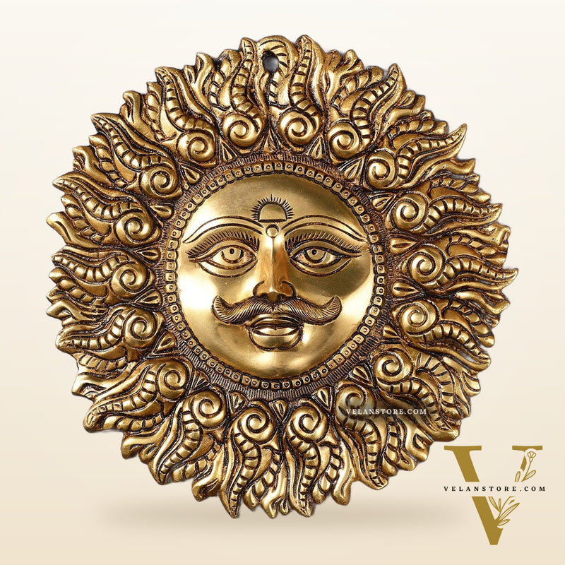 Superfine Brass Surya dev wall hanging 11"