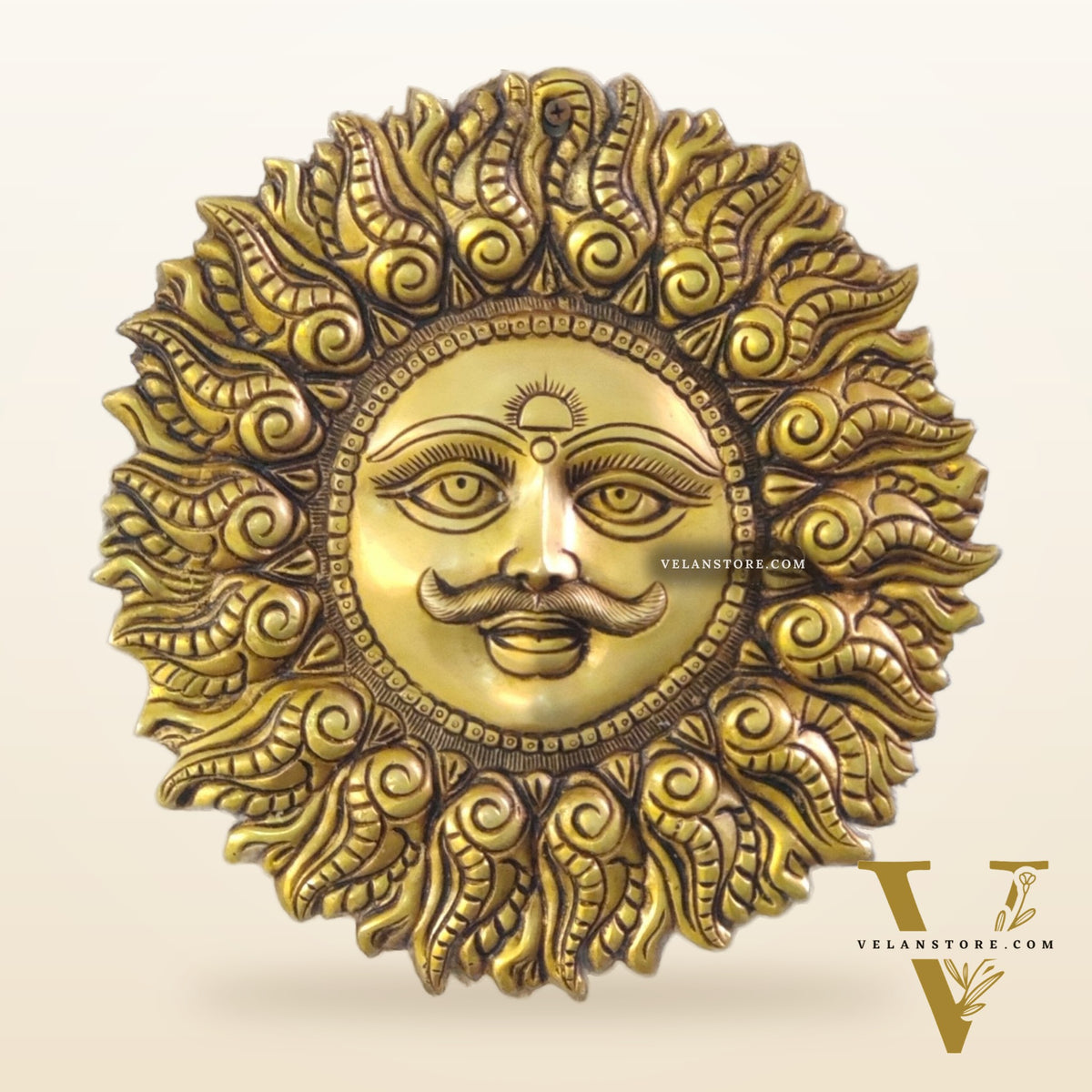 Superfine Brass Surya dev wall hanging 11"