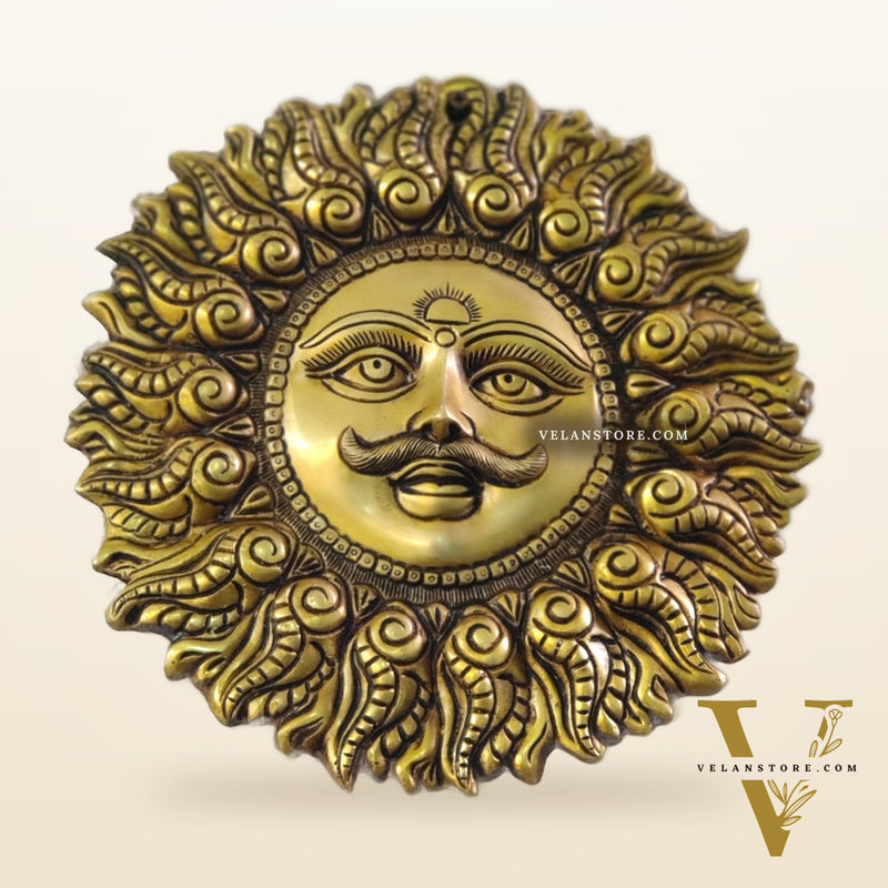 Superfine Brass Surya dev wall hanging 11"