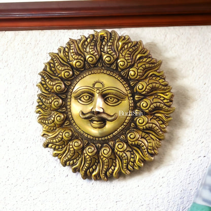 Superfine Brass Surya dev wall hanging 11"