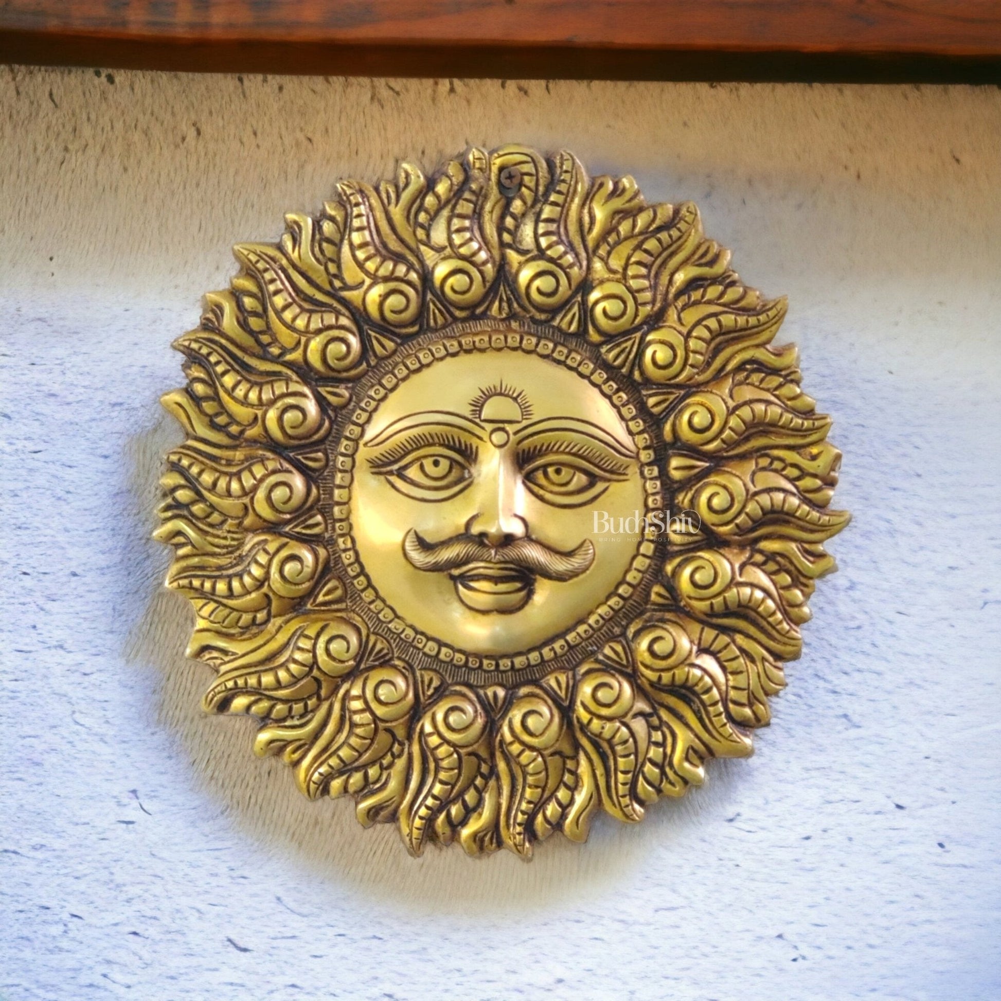Superfine Brass Surya dev wall hanging 11"