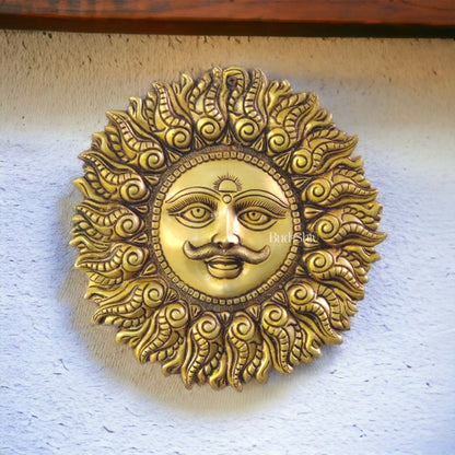 Superfine Brass Surya dev wall hanging 11"