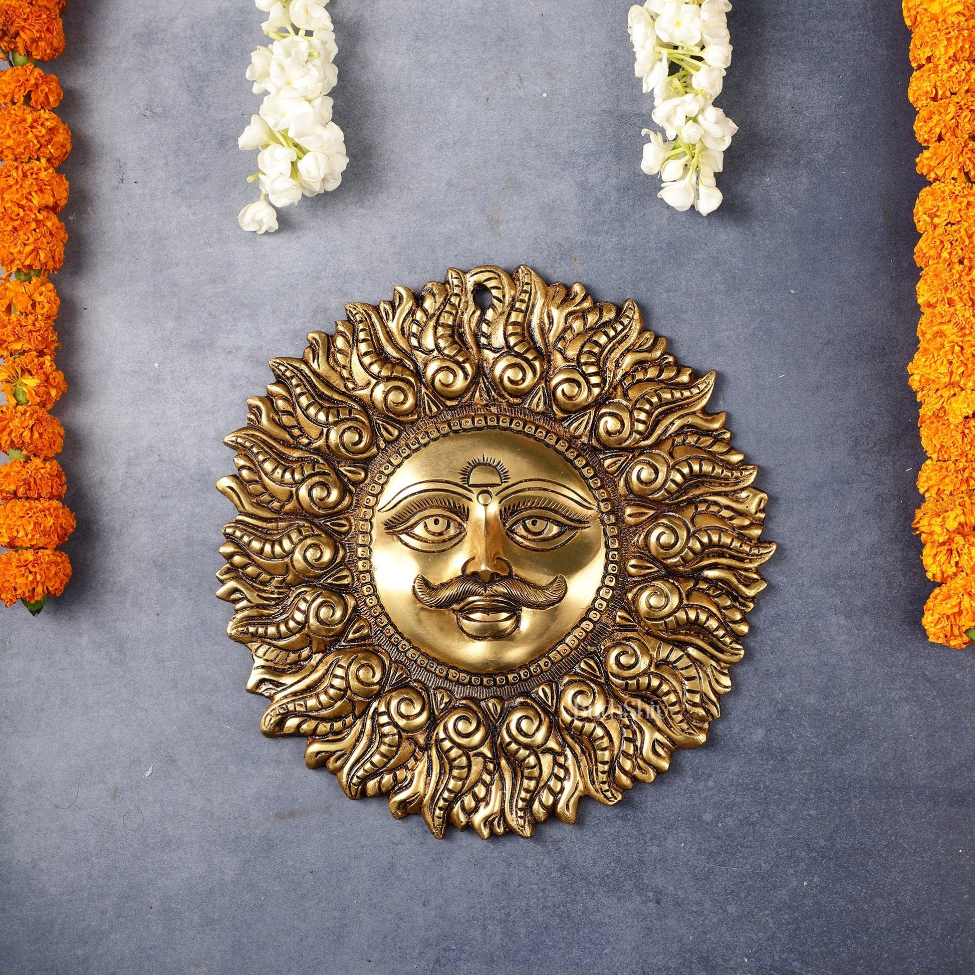Superfine Brass Surya dev wall hanging 11"