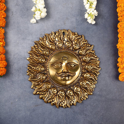 Superfine Brass Surya dev wall hanging 11"