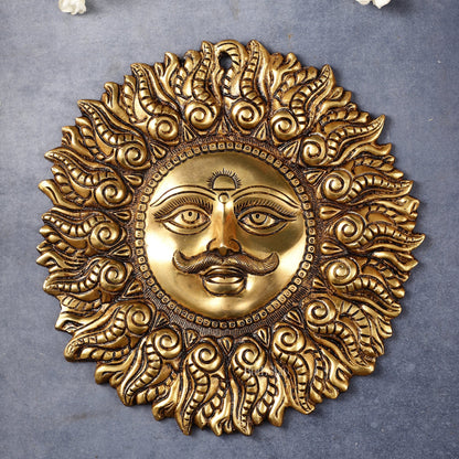 Superfine Brass Surya dev wall hanging 11"