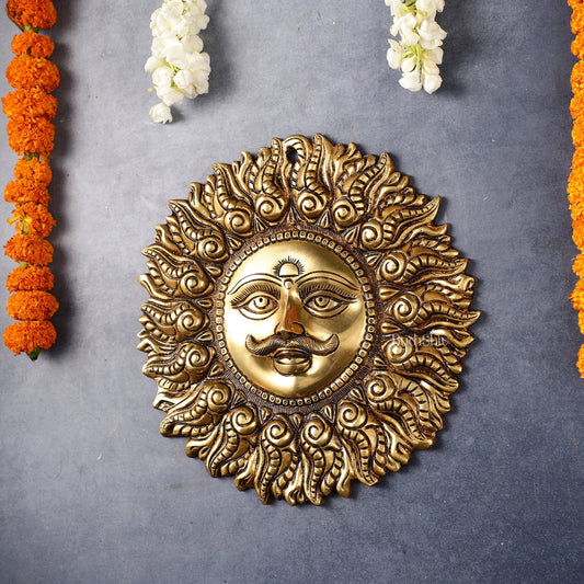 Superfine Brass Surya dev wall hanging 11"