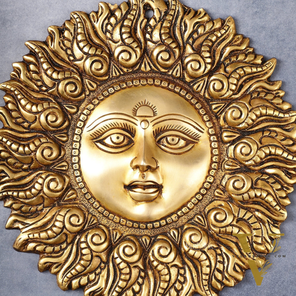 Superfine Brass Surya dev wall hanging antique tone