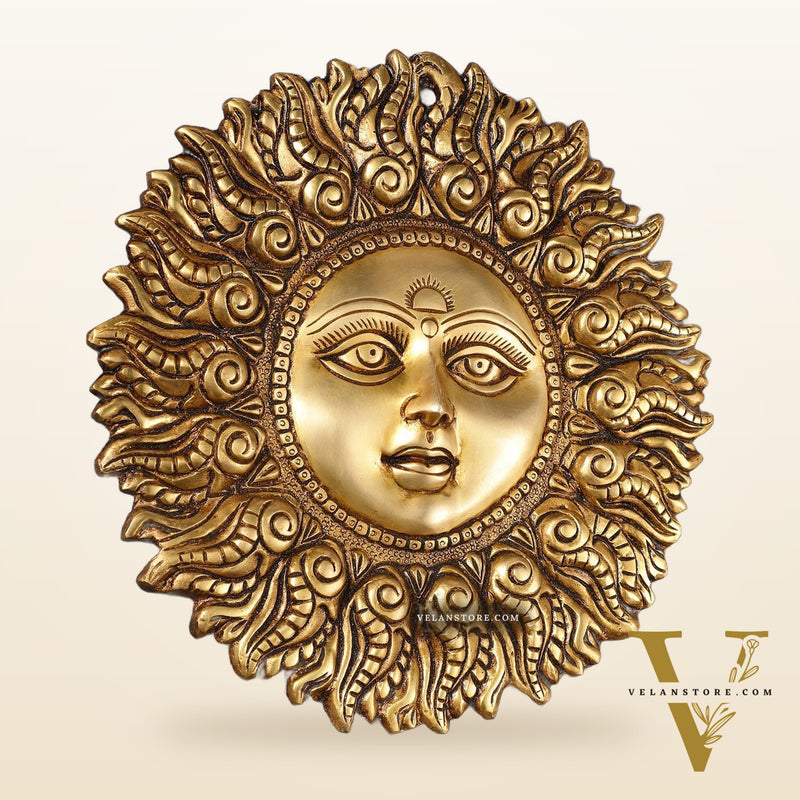 Superfine Brass Surya dev wall hanging antique tone