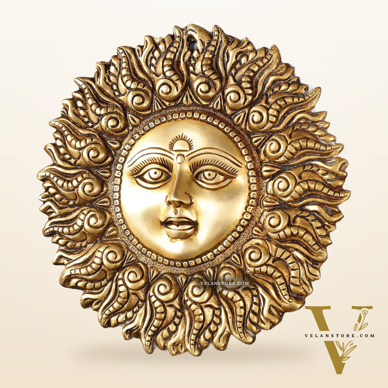 Superfine Brass Surya dev wall hanging antique tone