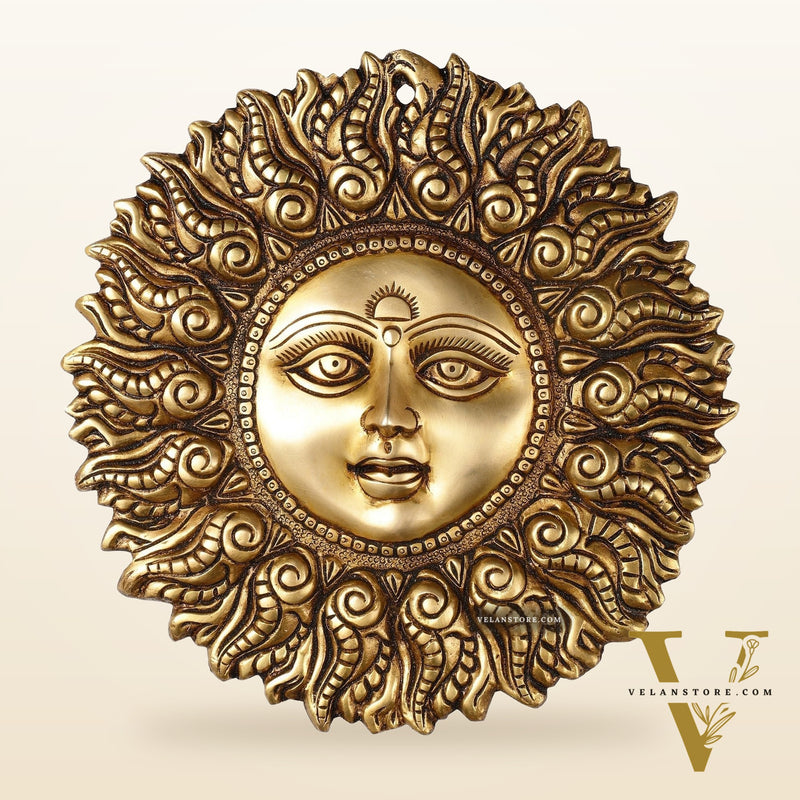 Superfine Brass Surya dev wall hanging antique tone