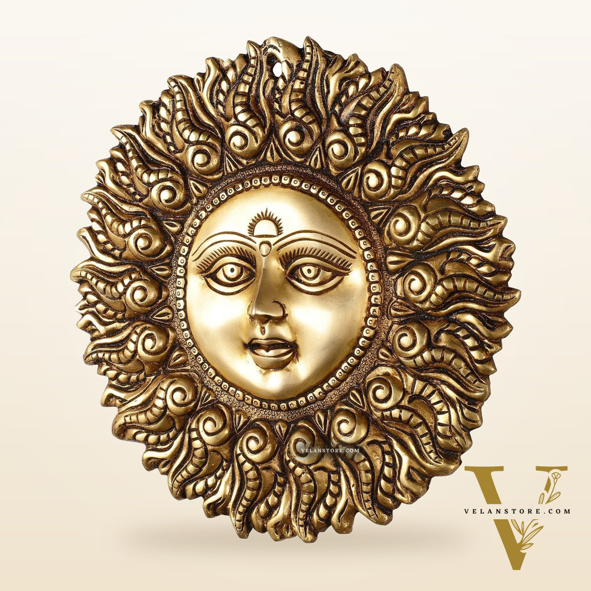 Superfine Brass Surya dev wall hanging antique tone