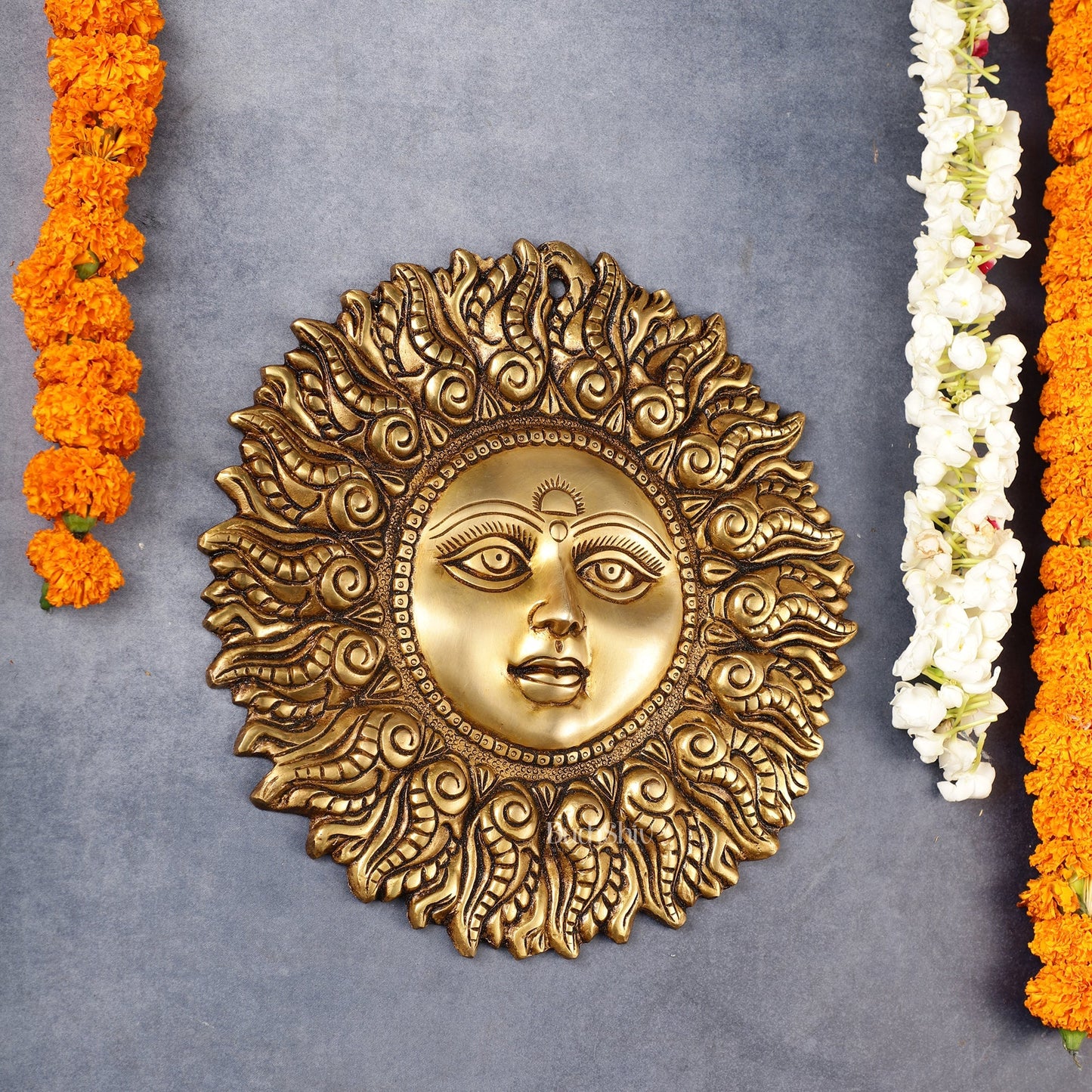 Superfine Brass Surya dev wall hanging antique tone