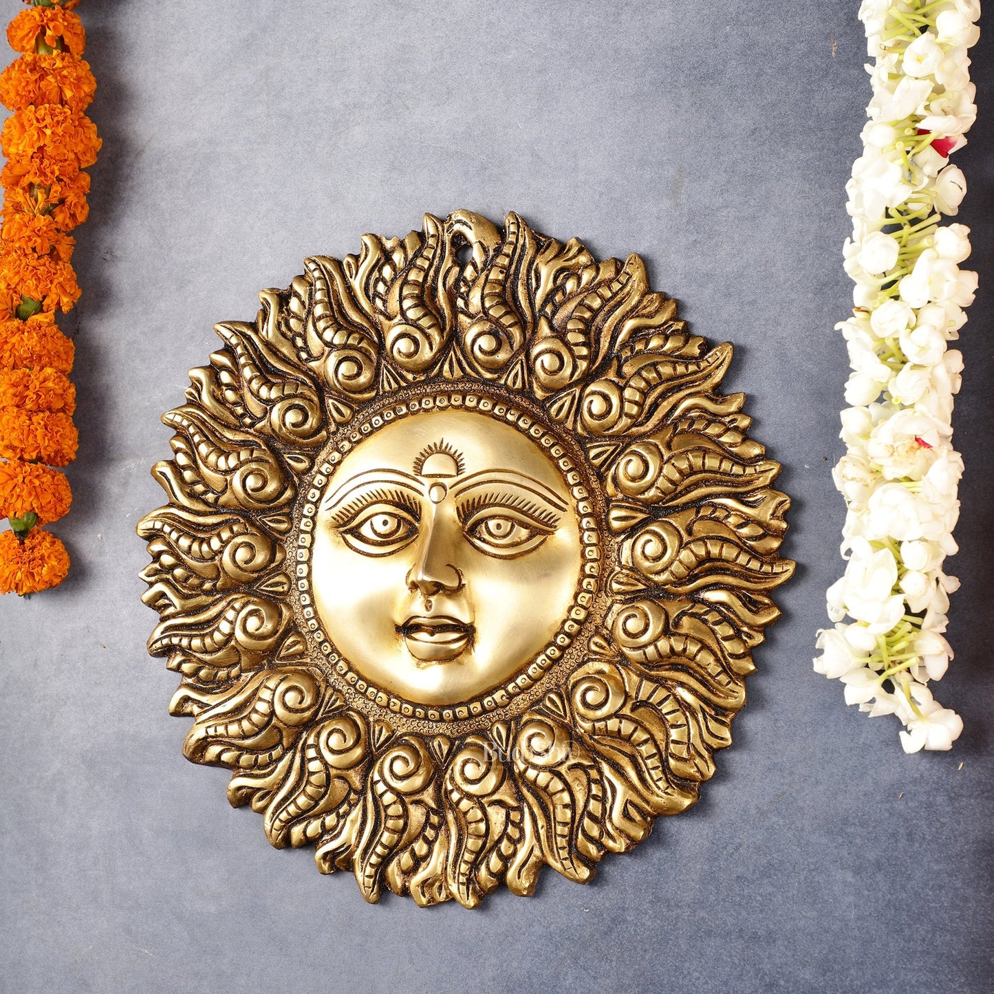 Superfine Brass Surya dev wall hanging antique tone