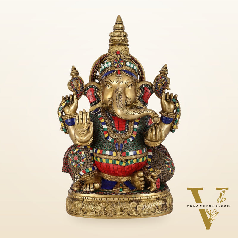 Superfine Brass Surya Ganapathi Statue | 20" Height | Sharp Facial Expressions