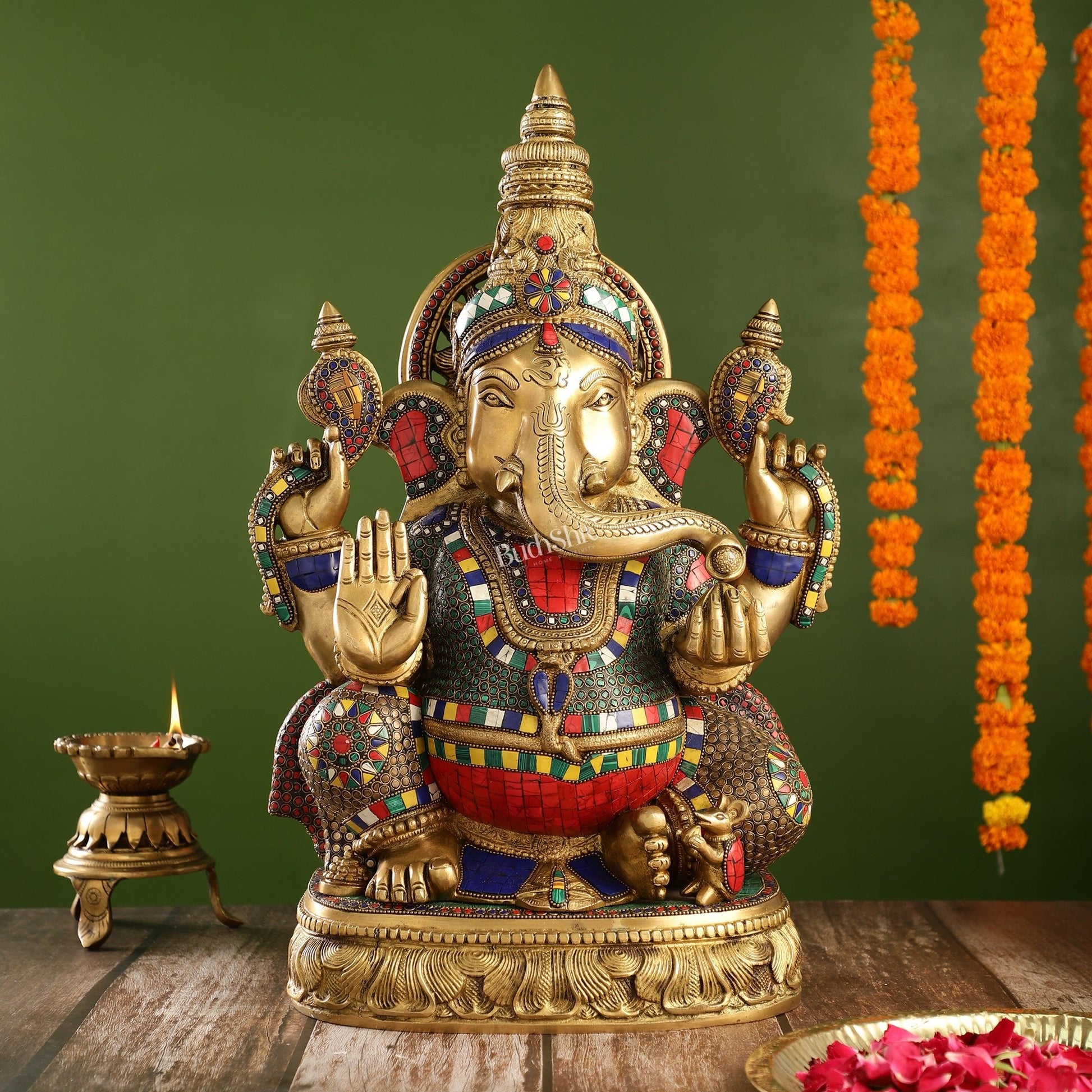 Superfine Brass Surya Ganapathi Statue | 20" Height | Sharp Facial Expressions