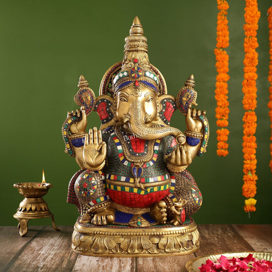 Superfine Brass Surya Ganapathi Statue | 20" Height | Sharp Facial Expressions