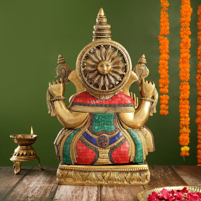 Superfine Brass Surya Ganapathi Statue | 20" Height | Sharp Facial Expressions