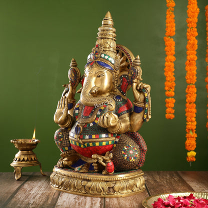 Superfine Brass Surya Ganapathi Statue | 20" Height | Sharp Facial Expressions