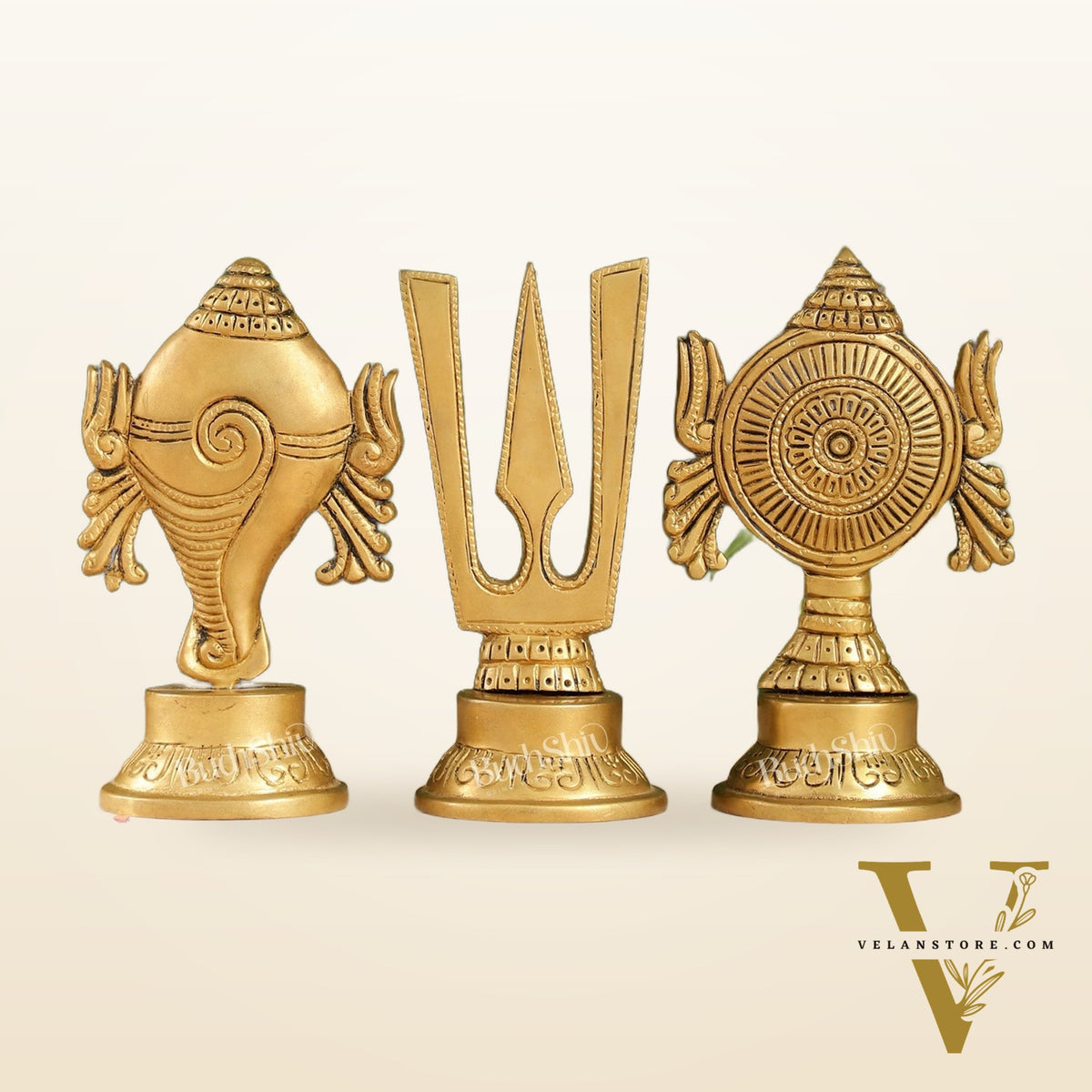 Superfine Brass Symbols of Lord Tirupati Balaji - Shankh, Chakra, Namah Tilak |  6"