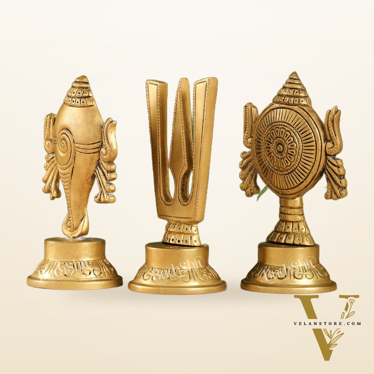 Superfine Brass Symbols of Lord Tirupati Balaji - Shankh, Chakra, Namah Tilak |  6"
