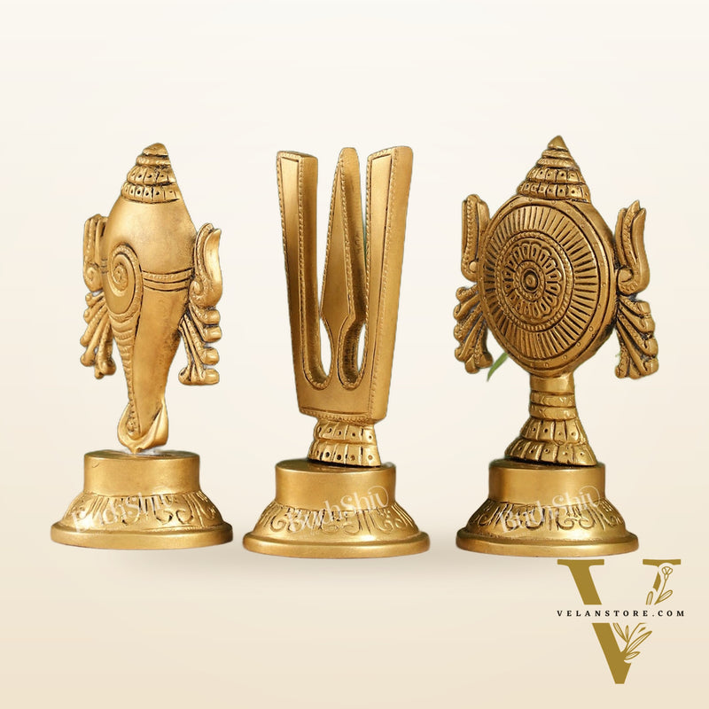 Superfine Brass Symbols of Lord Tirupati Balaji - Shankh, Chakra, Namah Tilak |  6"
