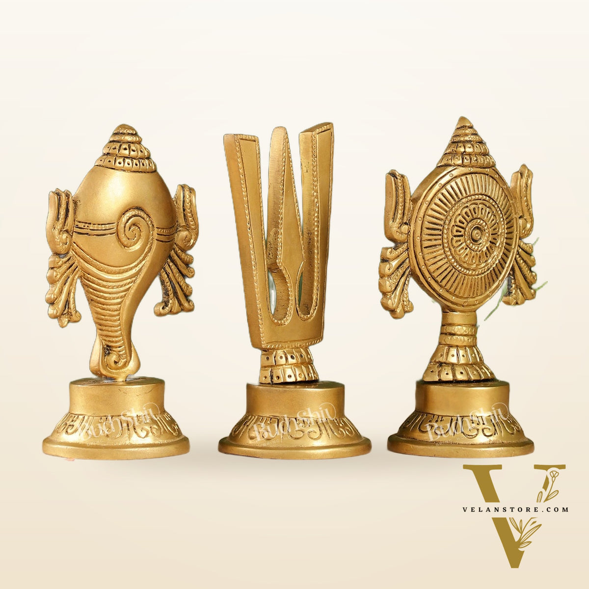 Superfine Brass Symbols of Lord Tirupati Balaji - Shankh, Chakra, Namah Tilak |  6"