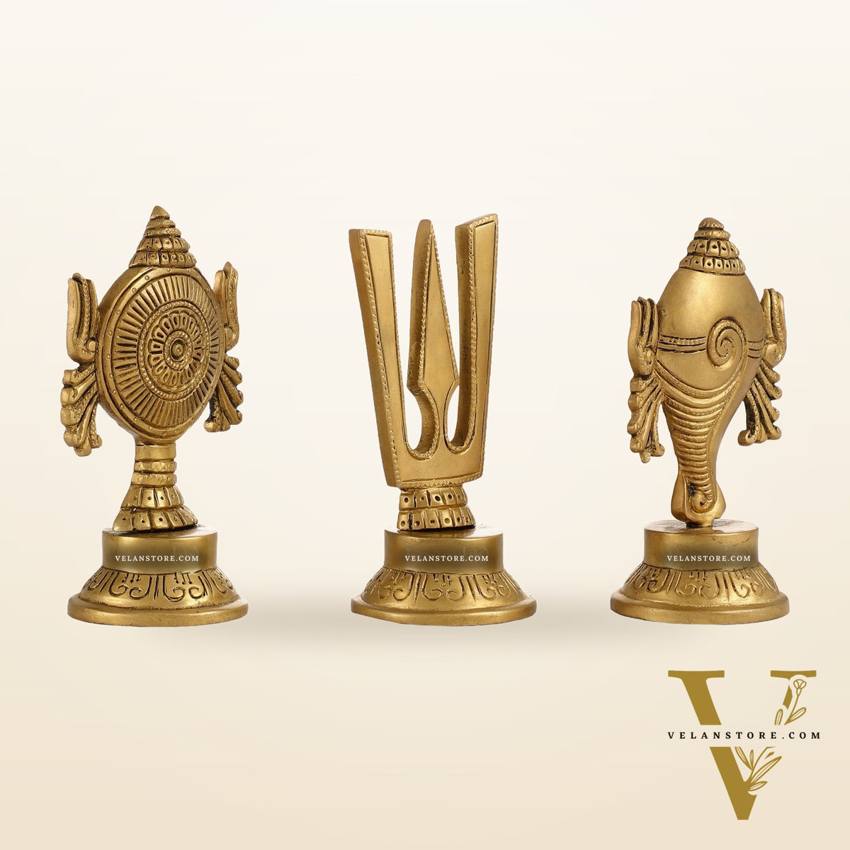 Superfine Brass Symbols of Lord Tirupati Balaji - Shankh, Chakra, Namah Tilak |  6"