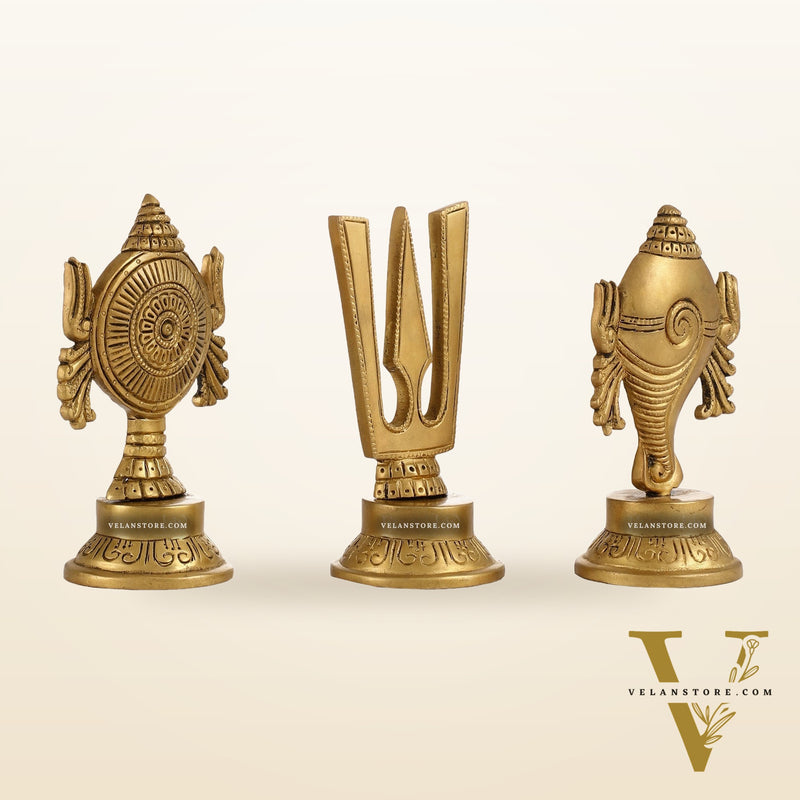Superfine Brass Symbols of Lord Tirupati Balaji - Shankh, Chakra, Namah Tilak |  6"