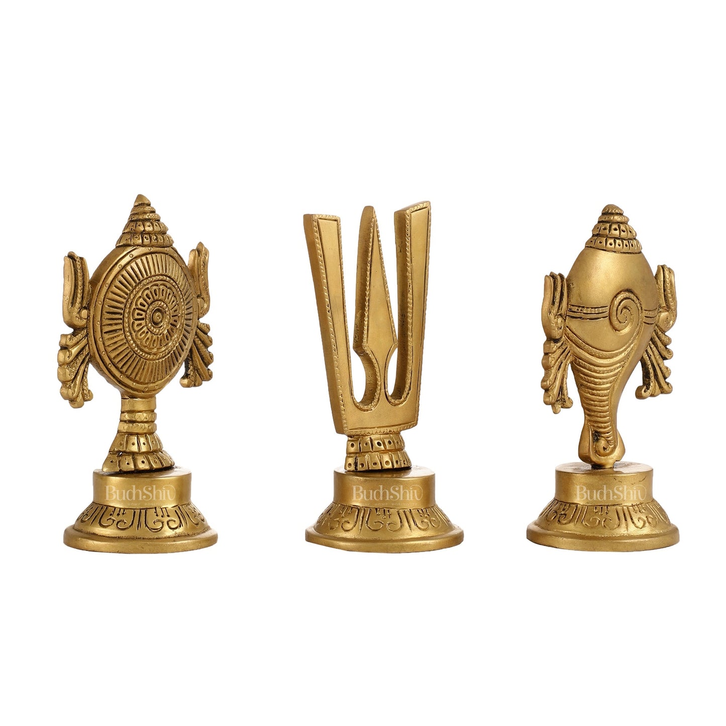 Superfine Brass Symbols of Lord Tirupati Balaji - Shankh, Chakra, Namah Tilak |  6"