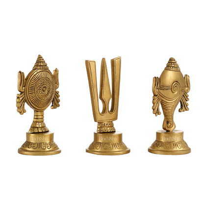 Superfine Brass Symbols of Lord Tirupati Balaji - Shankh, Chakra, Namah Tilak |  6"