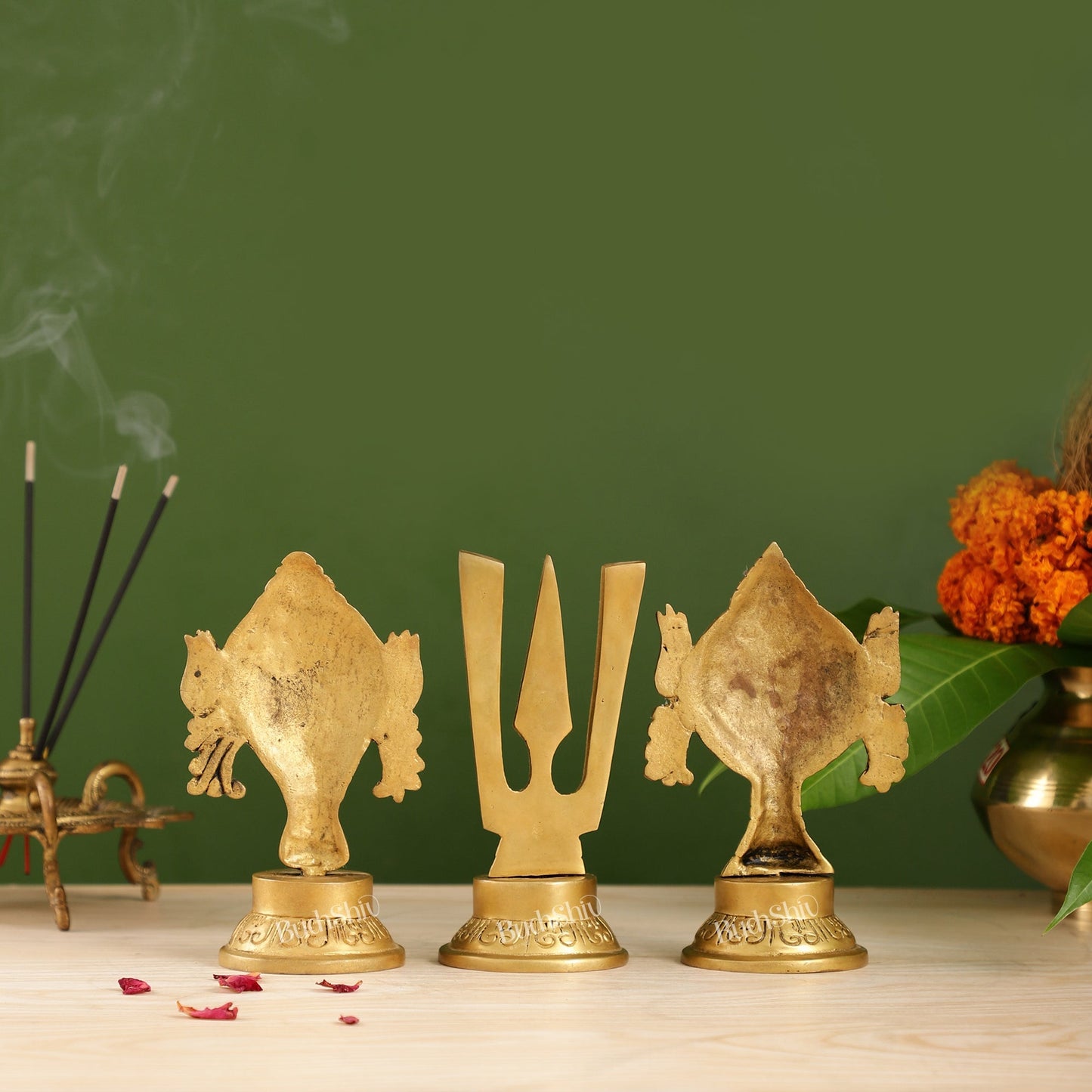 Superfine Brass Symbols of Lord Tirupati Balaji - Shankh, Chakra, Namah Tilak |  6"