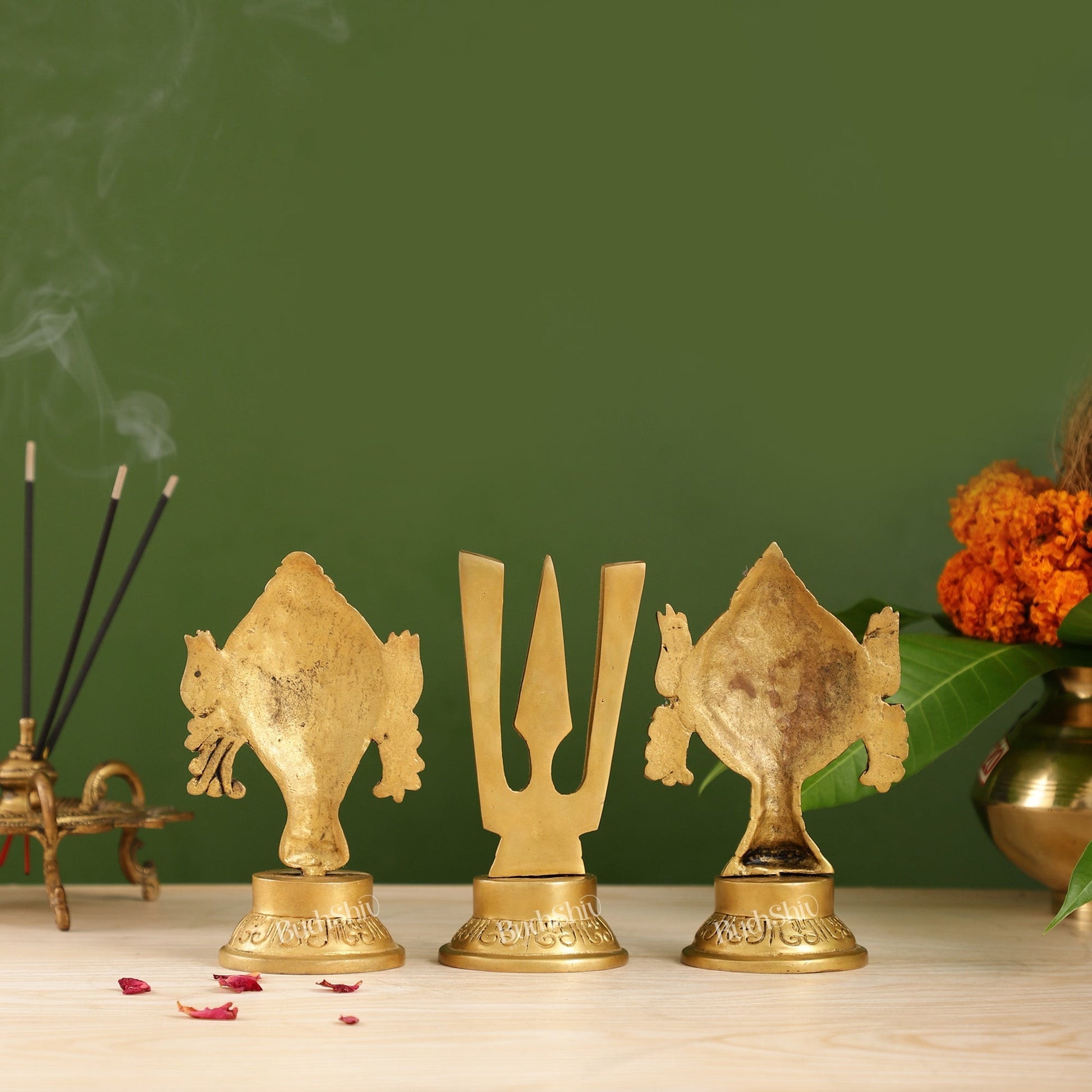 Superfine Brass Symbols of Lord Tirupati Balaji - Shankh, Chakra, Namah Tilak |  6"