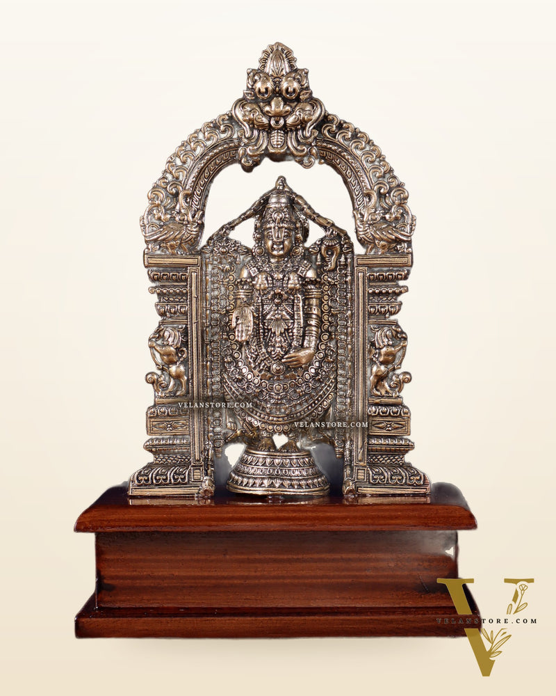 Superfine Brass Tirupati Balaji Idol on Wooden Base – 7.5 Inch