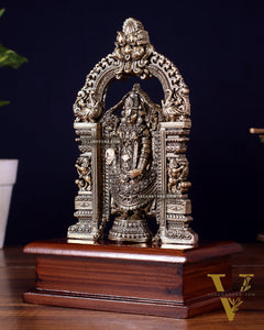 Superfine Brass Tirupati Balaji Idol on Wooden Base – 7.5 Inch