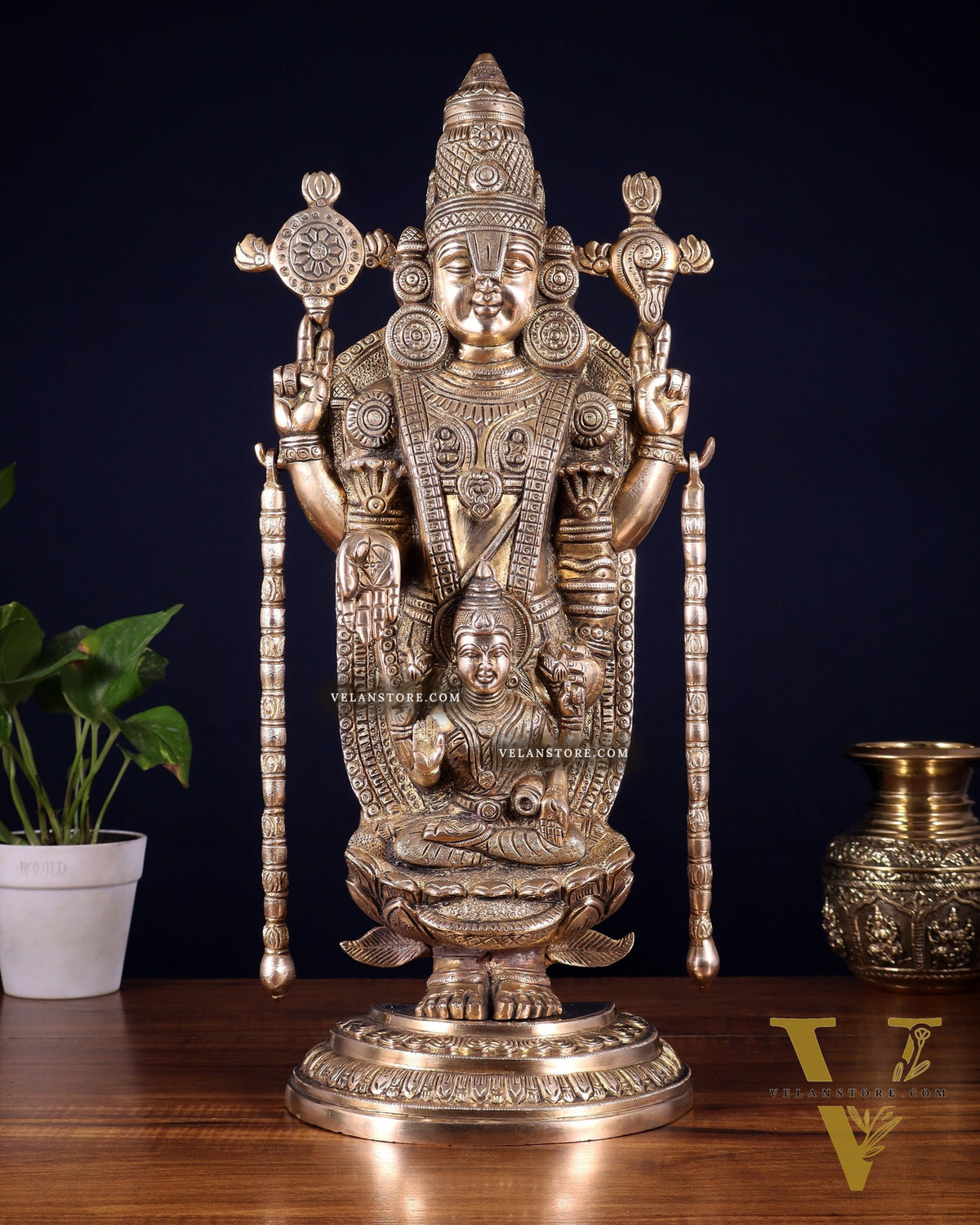 Superfine Brass Tirupati Balaji Idol with goddess Lakshmi | Height 20 inch glossy tone