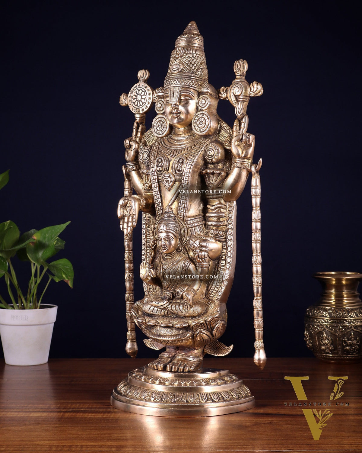 Superfine Brass Tirupati Balaji Idol with goddess Lakshmi | Height 20 inch glossy tone