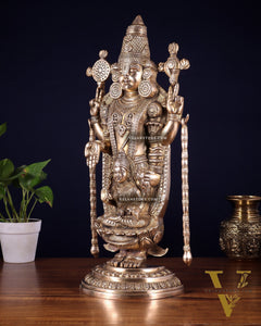 Superfine Brass Tirupati Balaji Idol with goddess Lakshmi | Height 20 inch glossy tone