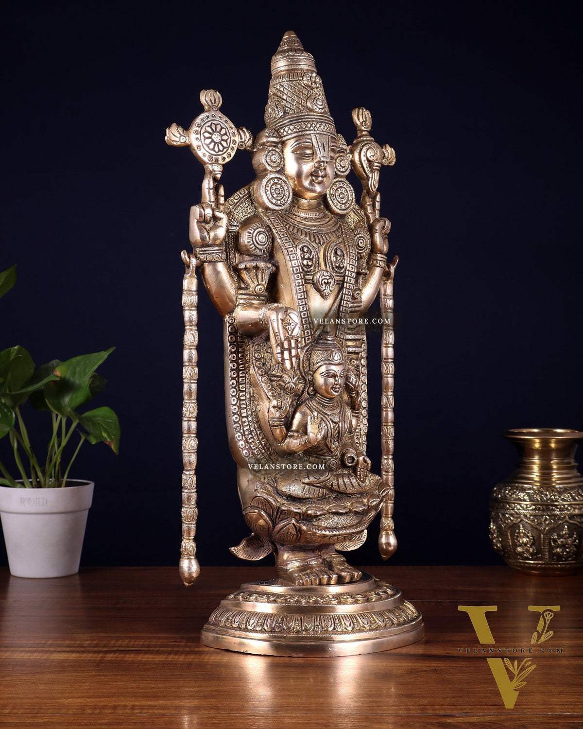 Superfine Brass Tirupati Balaji Idol with goddess Lakshmi | Height 20 inch glossy tone