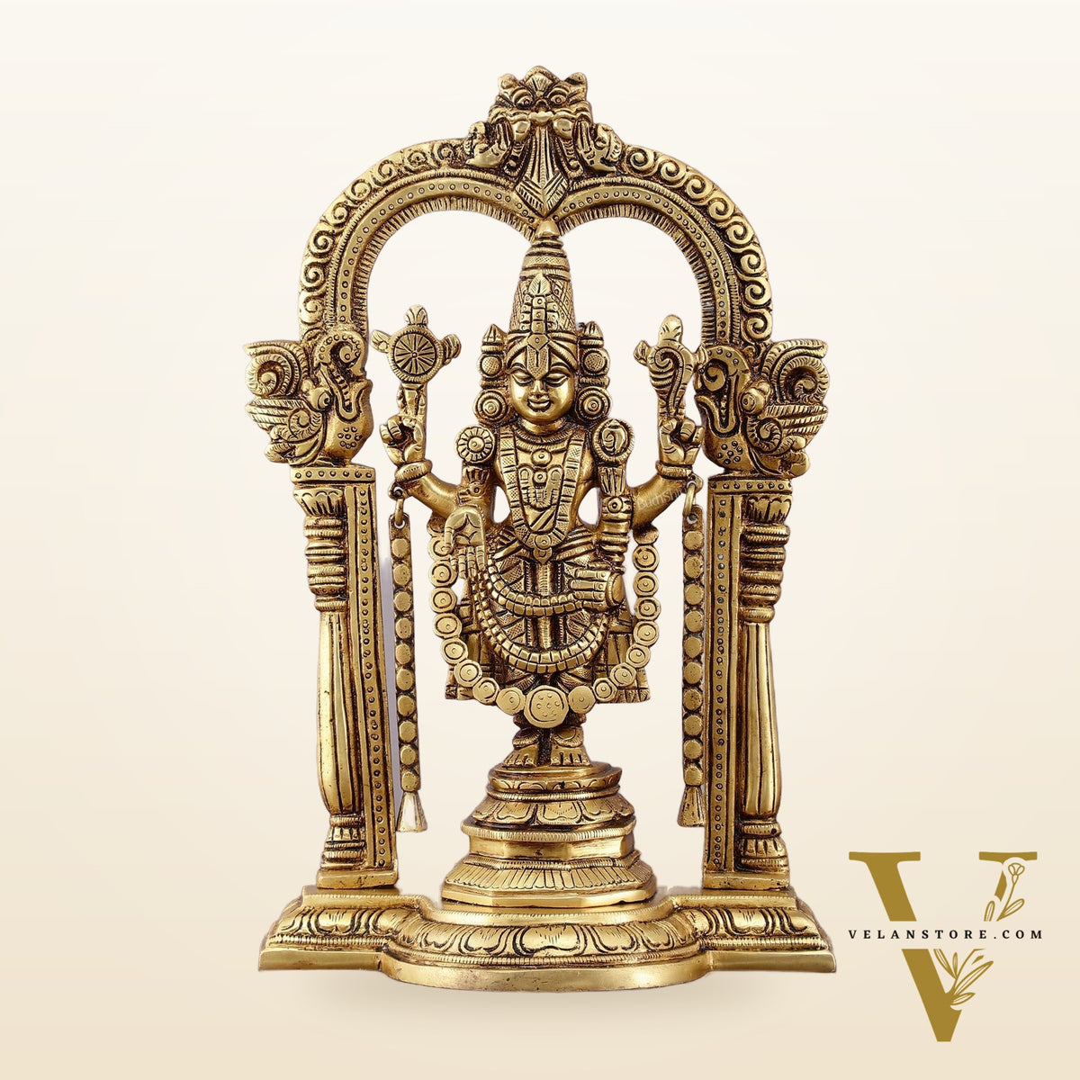 Superfine Brass Tirupati Balaji Idol with Prabhavali Frame - 12 Inch