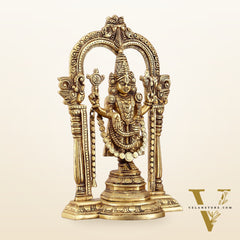 Superfine Brass Tirupati Balaji Idol with Prabhavali Frame - 12 Inch