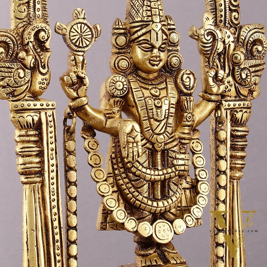 Superfine Brass Tirupati Balaji Idol with Prabhavali Frame - 12 Inch