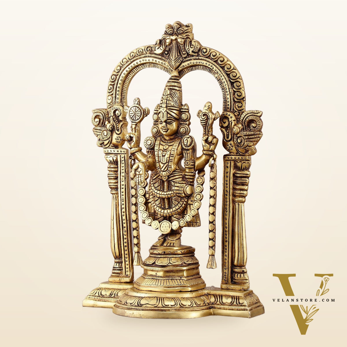 Superfine Brass Tirupati Balaji Idol with Prabhavali Frame - 12 Inch