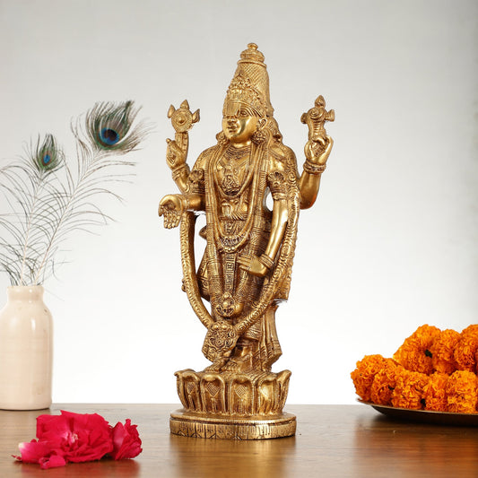 Superfine Brass Tirupati Balaji Lord Venkateshwara Swamy Statue - 16 Inch
