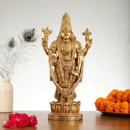 Superfine Brass Tirupati Balaji Lord Venkateshwara Swamy Statue - 16 Inch