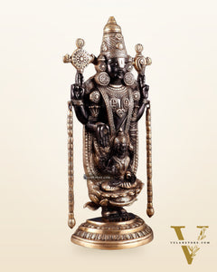Superfine Brass Tirupati Balaji & Padmavati Idol | Antique Black & Gold Tone 20"