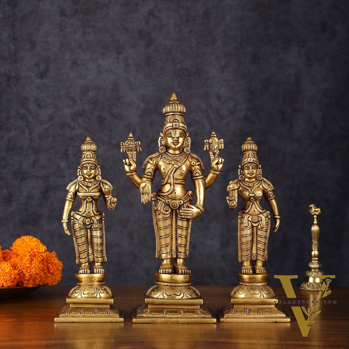 Superfine Brass Tirupati Balaji with Bhudevi and Sridevi Set - 9.5 inch