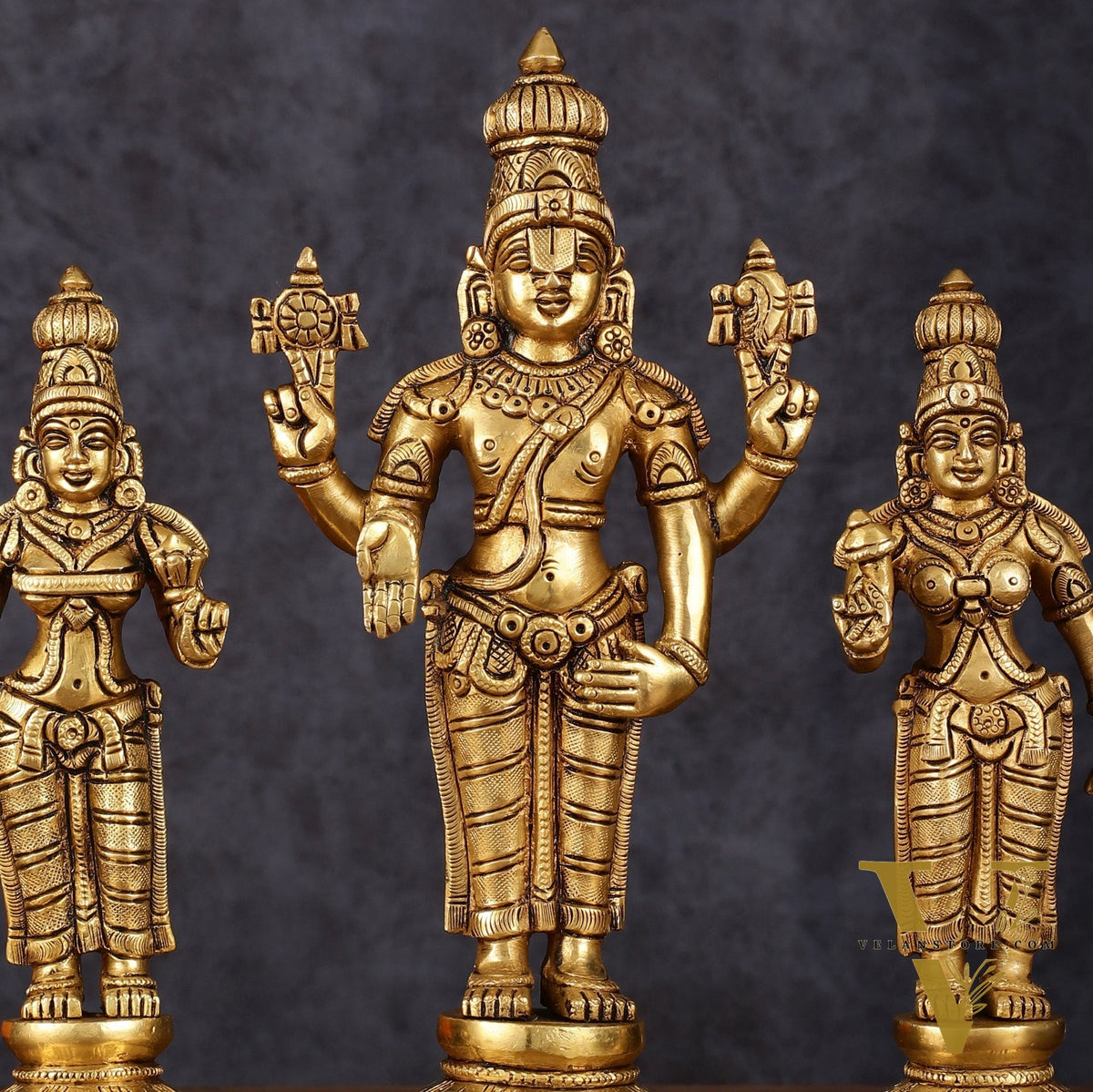 Superfine Brass Tirupati Balaji with Bhudevi and Sridevi Set - 9.5 inch